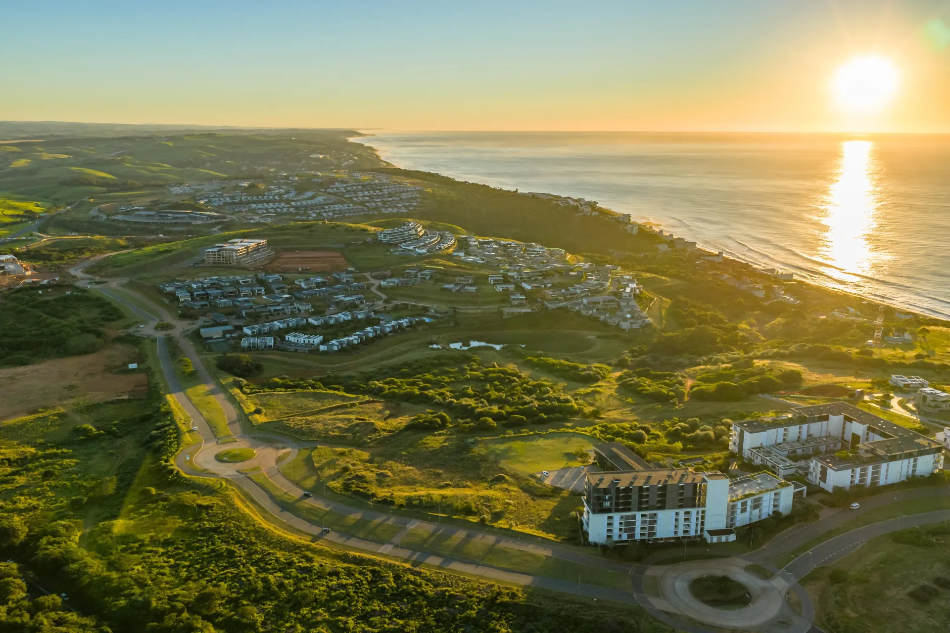 Aerial view over the Sibaya Coastal City